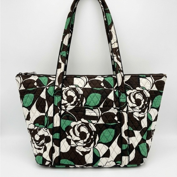 Vera Bradley Handbags - Vera Bradley Miller Bag Quilted Floral Tote Bag in Brown, Green & White